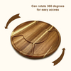 Eco-friendly Natural Wood Rotating Divided Plate Round Serving Tray with Laser Logo for Kitchenware Nut Snacks and Fruits