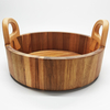 Hot Selling Wholesale Acacia Wood Square Breakfast Serving Tray with Handles Non-slip Wooden Food Serving Tray