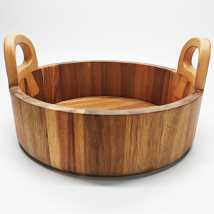 Hot Selling Wholesale Acacia Wood Square Breakfast Serving Tray with Handles Non-slip Wooden Food Serving Tray