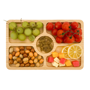 Bamboo Serving Tray with 5 Compartments Eco-Friendly Charcuterie Board Food Dish Plate Laser Logo for Presenting Dishes & Plates