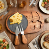 Custom Handmade Natural Black Slate and Wood Cheese Serving Board with Knife Set
