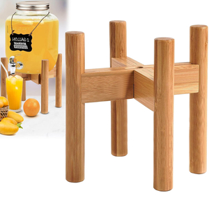 Multifunctional American Style Bamboo Adjustable Storage Rack for Beverage Dispenser Pet Bowl Flower Pot Holder