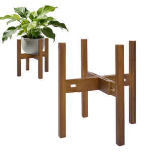 Adjustable Indoor Plant Stand Bamboo Mid Century Modern Stable Plant Holder Fits 8 9 10 11 12 Inch Pots Utility Racks