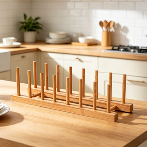 Kitchen Storage Cabinet Dish Plate Book Bowl Cup Pot Lid Cutting Board Drying Bamboo Standing Type Non-folding Detachable Rack