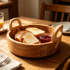 Eco-Friendly Round Acacia Wood Bowl with Handles, Stylish Wooden Serving Basket for Kitchen & Dining