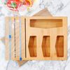 Kitchen Bamboo Drawer Organizers with Plastic Foil Wrap Dispenser Holder Foldable Ziplock Bag Storage Organizer Wooden Lids