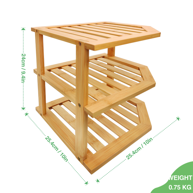 YCZM 3 Tier Standing Pantry Storage Makeup Perfume Bathroom Stand Shelf Corner Rack for Kitchen Bamboo Wood