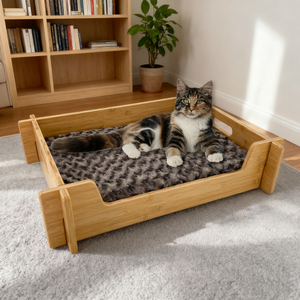 Indoor Cat Bed Natural Wooden Cat Sleeping Bed with Soft Pad Floor Stand Hammock Sofa Luxury Gift for Pet Lovers
