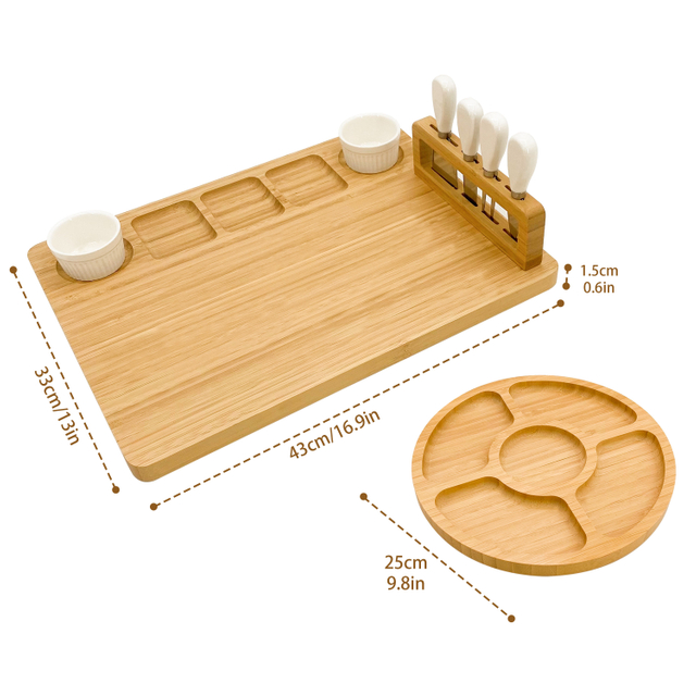 Unique Natural Christmas Holiday Gift Knife Ceramic Dish Serving Tray Bamboo Cutting Cheese Board Chacuterie Board Cheese Tools