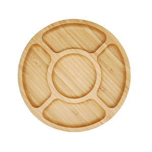 5 Compartments Round Custom Cheap Dry Fruit Wood Bamboo Divider Snack Serving Plate,Bamboo Nuts Serving Tray