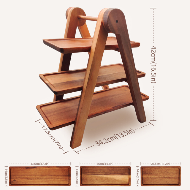 Household Wooden Racks 3 Layers Food Container Dish Wood Plate for Salad Vegetable Fruits Nuts Snacks