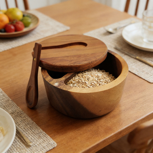 Natural Wholesale Carved Laser Acacia Wood Durable Sugar Keeper Salt Cellar Pepper Box with Lid