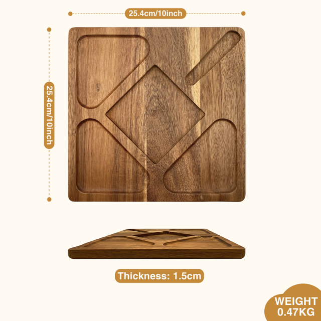 Eco-Friendly Acacia Wood Divided Tray, Stylish Square Wooden Platter for Home, Cafe & Restaurant Use