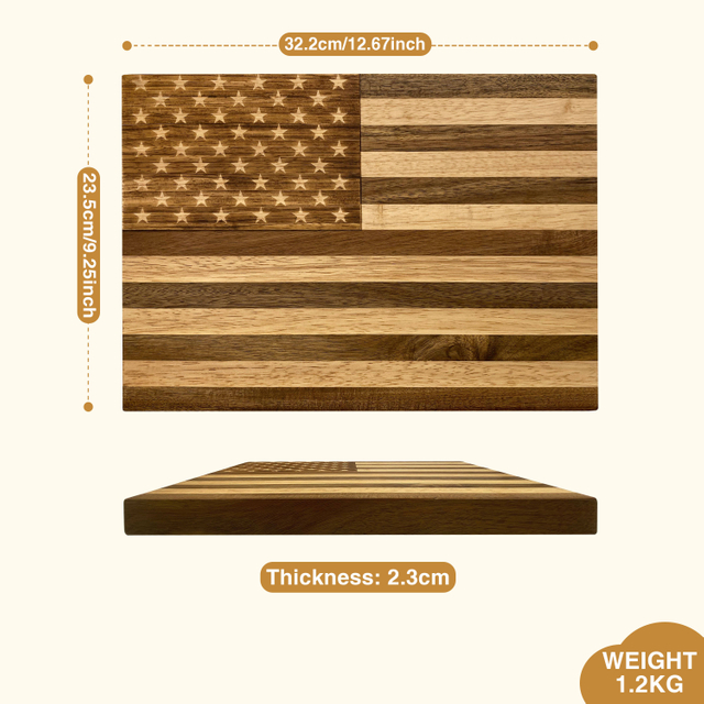 Eco-friendly Reusable Acacia Wood American Flag Cutting Board for Holiday Parties
