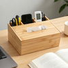 Bamboo-made Tissue Box with Large Capacity and Divided Compartments for Hotels and Office, Customizable with Logo Engraving