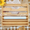 2 in 1 Compatible Bamboo Roll Organizer Holder Wrap Dispenser with Cutter and Logo for Kitchen Drawer