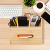 Premium Bamboo Desk Organizer, Multi-Functional Tissue Box with Pen Holder for Office & Home Desk