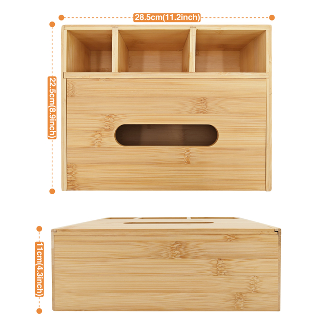 Premium Bamboo Desk Organizer, Multi-Functional Tissue Box with Pen Holder for Office & Home Desk