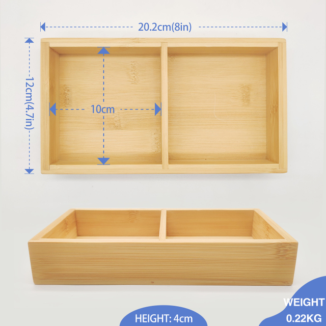 Two Compartment Natural Color Bamboo Storage Rack Snacks Sundries Items Tea Coffee Bag Desktop Storage Box