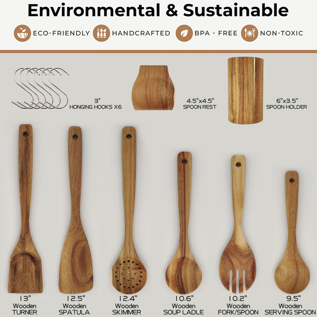 Teak Natural Wood Tableware Spoon Ladle Turner Rice Colander Soup Skimmer Cooking Spoon Scoop Kitchen Reusable Tool Kit