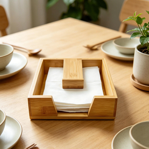 Natural Bamboo Napkin Holder for Table, Napkin Dispenser, Decorative Beverage Napkin Holder for Kitchen, Home, Bar