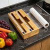 2-in-1 Bamboo Wrap Dispenser with Slide Cutter for Kitchen Drawer Foil & Plastic Wrap Organizer Box for Storage Organization