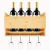 Custom Wooden Wall Mounted Wine Rack Wine Bottles Holder with Hanging Stemware Glasses Set and Wine Cork Storage