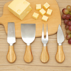 Cheap Eco-Friendly Stainless Steel Cheese Slicer Butter Knife Set Cheese Butter Cake Board Cutter Tool Cutting Knife Wooden