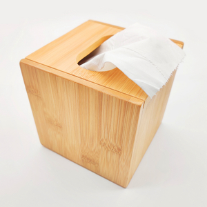 Napkin Organizer Stand Laser Cutting Small Packaging Bamboo Tissue Box Holder Square Wooden Box for Desk