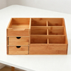Classic Rectangle Bamboo Wooden Cosmetic Makeup Organizer Box Drawers Laser Engraved Multifunctional Office Sundries Storage