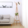 Multi Functional Movable Double-layer Bamboo Hanger Freestanding Coat Rack for Living Room Clothing Organizer