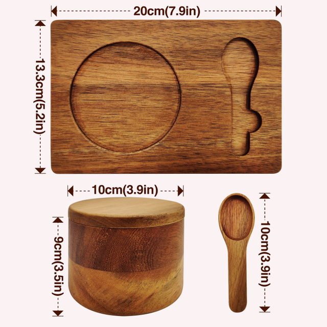 Eco-Friendly Acacia Wood Salt Keeper with Lid, Stylish Spice Storage Box for Home Kitchen & Culinary Use