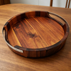 Wholesale Custom Eco-Friendly Europe Design Rustic Brown Wood Serving Food Tray Handmade Handles Kitchen Desk Bathroom