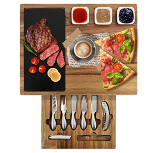 High Quality Acacia Wood Cutting Board Set Large Wooden Charcuterie Cheese Board Utensil Set 3 Ceramic Dishes Bamboo Material
