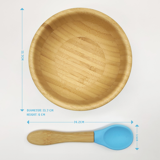 Easy Feed Baby Suction Bowl and Spoon Set, Stay Put Feeding Bowl, Natural Bamboo