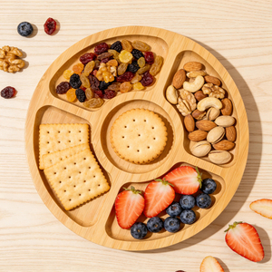Small Fresh Dinner Plate Tray Eco-friendly Polished Bamboo for Snack Cake Serving New Round Bamboo Design for Household