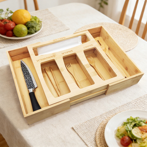 Bamboo Ziplock Bag Storage Organizer for Kitchen Drawer, Baggie Organizer, Compatible With Gallon, Quart, Sandwich Size Bag