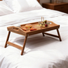 Luxury Single-Tier Bamboo Folding Leg Breakfast Tray with Handles Classic Design for Serving Food on Sofa or in Kitchen