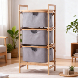 Home Laundry Basket Storage Corner Shelves Bamboo Laundry Basket Stand with Tary