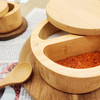 100% Natural Bamboo Wood Sugar Salt Spic Storage Jar Spoon Bamboo Salt Container Box With Lid