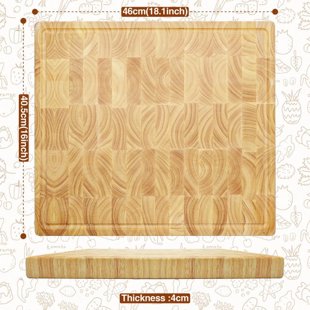 End Grain Cutting Board Large Rubber Wood Cutting Board with Juice Groove