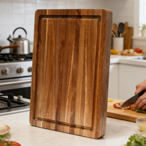 Large Thick Bamboo Cutting Board with Edge Grain Juice Groove Reversible Hand Grips Lifetime Replacement for Kitchen Use