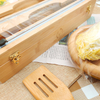 2 in 1 Compatible Bamboo Roll Organizer Holder Wrap Dispenser with Cutter and Logo for Kitchen Drawer