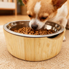 Small Portable Camping Pet Bowl for Cats and Dogs Eco-Friendly Bamboo Stand with Neck Guard 304 Stainless Steel Free Sample