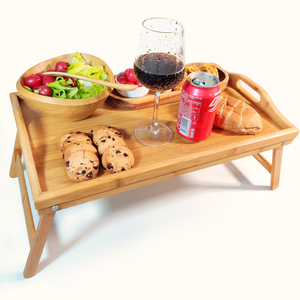 Folding Restaurant Tray Bamboo and Wood Service Tray for Picnic Camping Essential Tableware for Bathrooms and Living Rooms