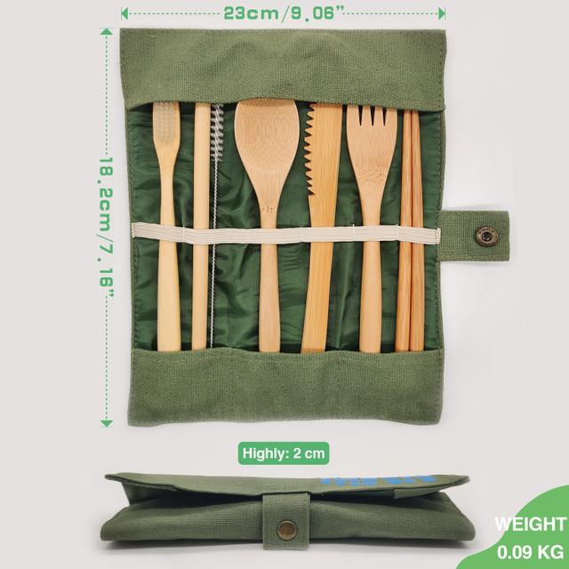 Portable Bamboo Cutlery Set Travel Camping Utensils Fork Spoon Knife Straw Set