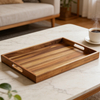15-Inch Classic Acacia Wooden Oil Rubbed Finish Carved Portable Food-Safe Tray Handle Large Rectangular Decorative Storage