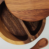 Custom Logo Natural Acacia Wood Seasoning Spice and Salt Box Cellar with Spoon