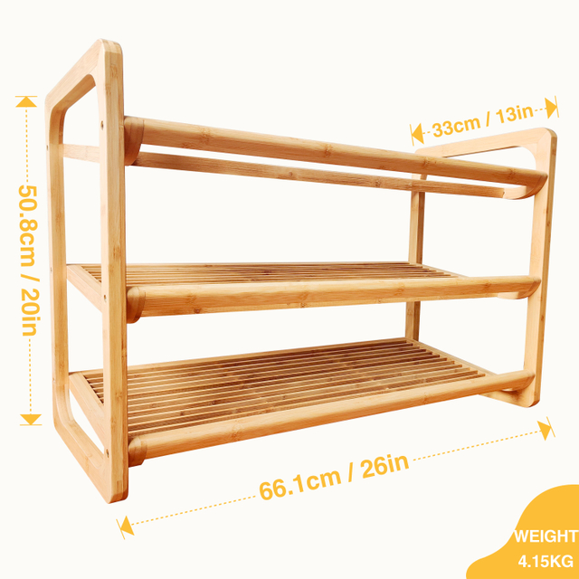 YCZM Modern Bamboo 3-Tier Multifunction Shoe Rack Entryway Shoes Shelf Storage Organizer for Home & Office Easy to Assemble