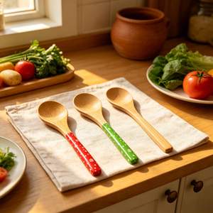 Eco-Friendly Christmas Bamboo Cooking Spoons, Durable Wooden Utensils for Kitchen Stirring & Holiday Serving